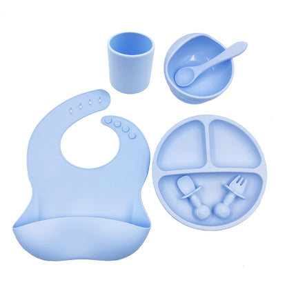 Dr.isla 6PCS Set Children's Dishes Set Baby Silicone Tableware Sucker Bowl Bib Cup Fork Spoon Set Infant Supplies BPA Free