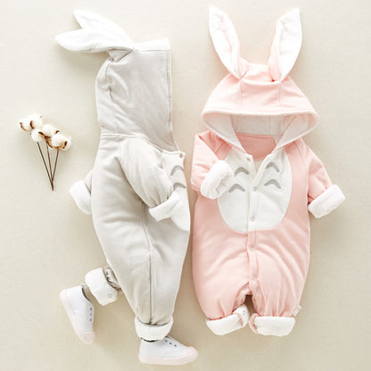 Pudcoco Fast Shipping 0-24M Toddler Baby Boys Girls Rabbit Ears Romper Long Sleeve 4 Colors Solid Hooded Jumpsuit Autumn Clothes